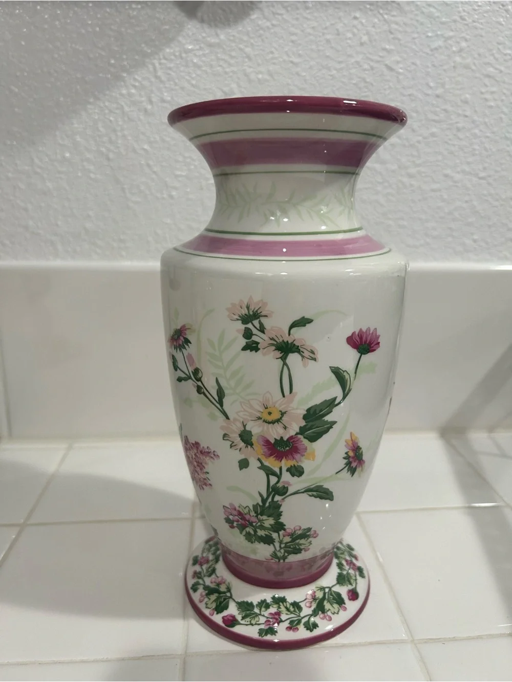 Laura Ashley Pink and Green Floral Ceramic Vase
